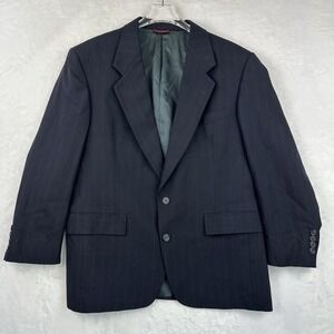 Hart Schaffner & Marx Mens 44R Black Pinstripe Wool Dress Suit Jacket 2 Btn EUC